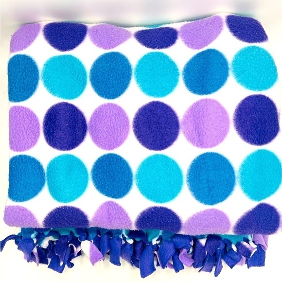 Fleece Tie Blanket Throw Purple Green Blue Circles handmade 64 x 52” kids pets - Picture 1 of 4